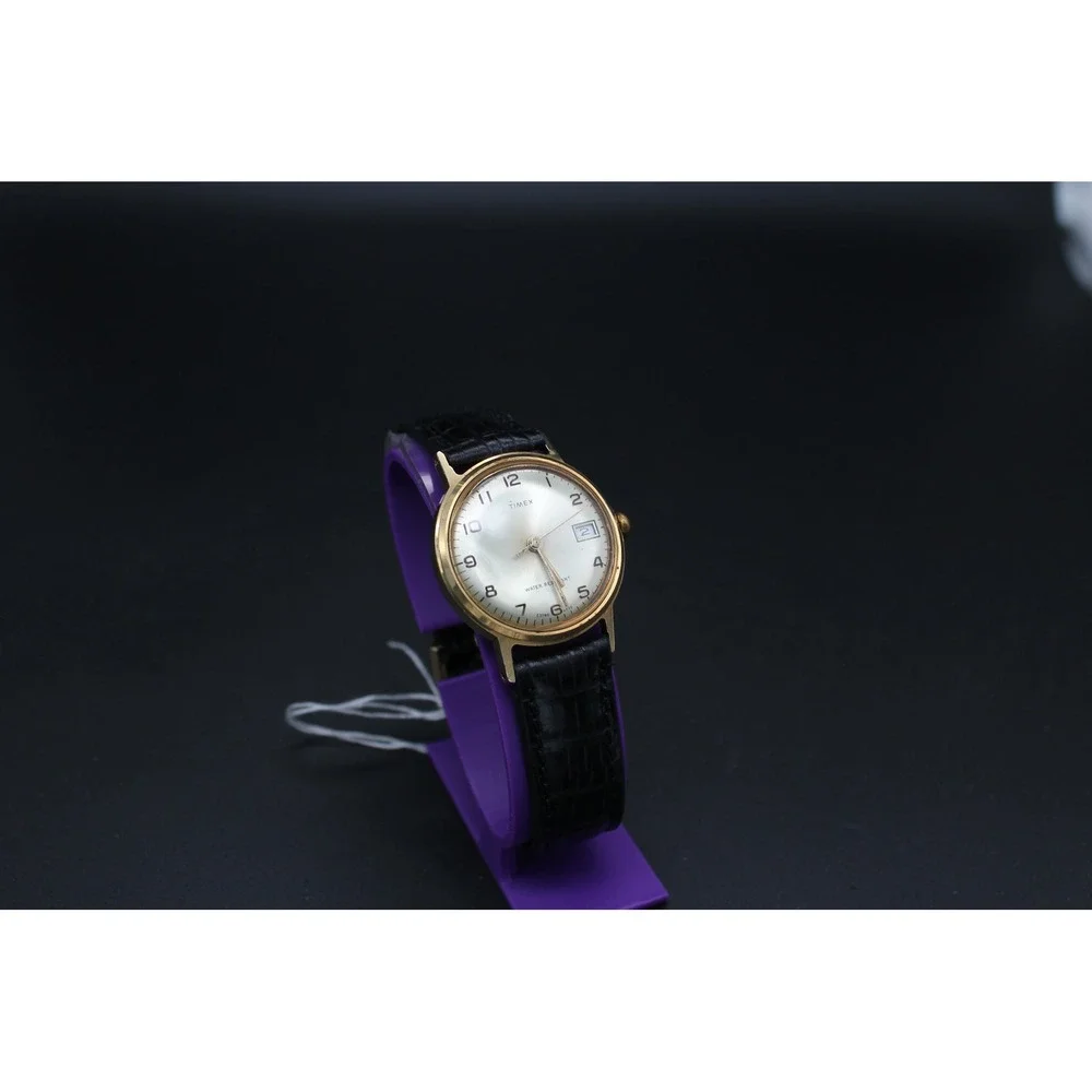 Vintage Timex Manual Wind Date Gold Tone 34mm Dress Watch Runs
